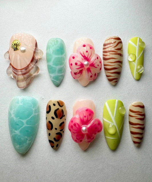 Press on nails| Tropical Safari set